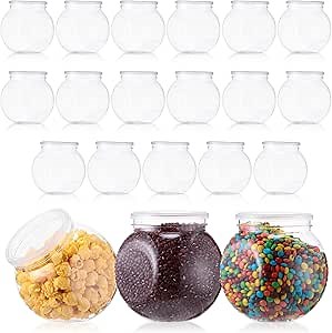 Sunnyray 20 Packs Plastic Candy Jars with Lids 48 oz Clear Cookie Jar Slanted Candy Containers for Candy Buffet Candies Holder Candy Dish for Party Table Kitchen Counter Snack Storage Display