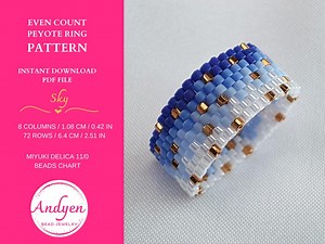 Even Peyote Ring Pattern, Blue Miyuki Ring Pattern, Gold Ring Pattern, PDF Bead Chart, Shades of Blue Beaded Ring - Sky - Etsy