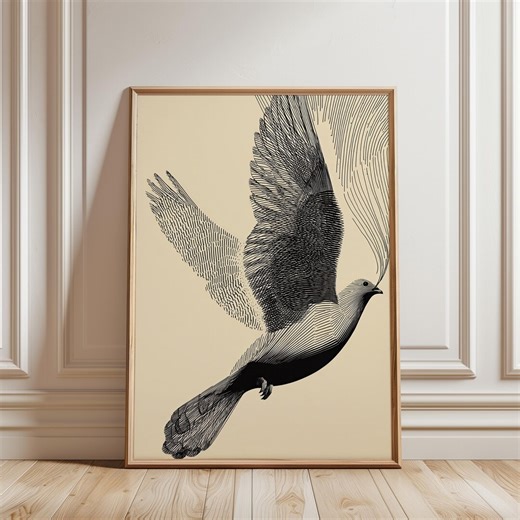 Flying Bird Poster, Minimal Line Printable, Black White Digital Download - Etsy