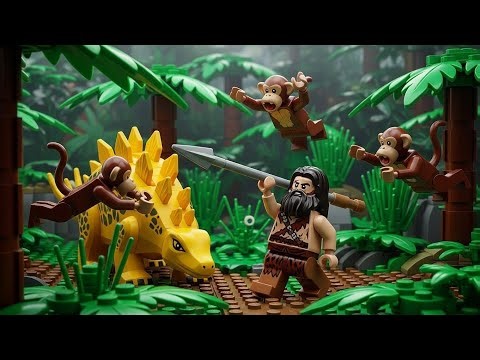 The Kind LEGO Caveman Saves a Yellow Stegosaurus 🦕 | LEGO Jungle Story #lego
