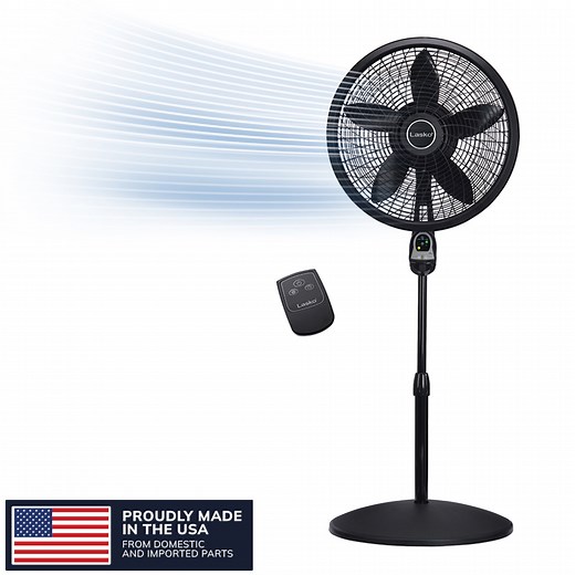 Lasko Cyclone 18" 3-Speed Oscillating Remote Controlled Pedestal Fan, Black, 1843, New