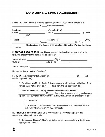 Co-Working Space Lease Agreement | For Shared or Dedicated Space