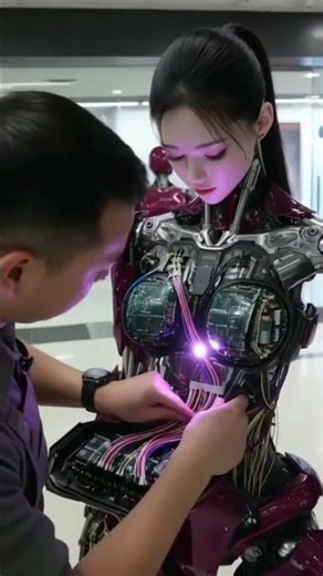 Humanoid Robot Girl Under Repair | Futuristic Lab Scene #AI #SciFi