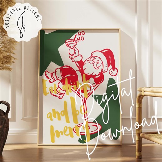 Holiday Bar Cart Print, Eat Drink and Be Merry, Christmas Wall Art (digital Download) - Etsy