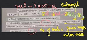 Aluminum reacts with hydrochloric acid, resulting in chloride o... | Filo