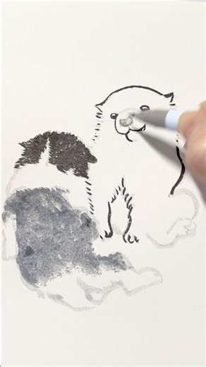 筆ペンで簡単！長澤蘆雪風子犬 #drawing #sketch #illustration