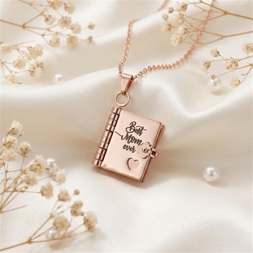 Mini Book Locket Necklace, Engraved Story Pendant, Mother's Day Keepsake - Etsy