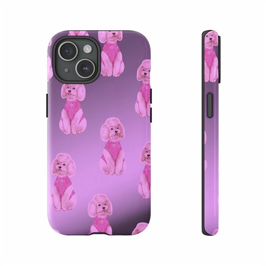 Cute Pink Poodle Phone Case, Adorable Dog Lover Gift, Purple Background Poodle Pattern, Sweet Puppy Heart Sweater, Aesthetic Animal Phone - Etsy