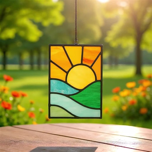 Sunrise Stained Glass Pattern, Beginner Ocean Mountain Template, PDF SVG PNG, Nature Suncatcher Design - Etsy