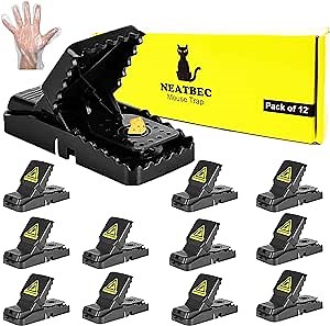 Reusable Mouse Trap with Gloves Indoor and Outdoor (Pack of 6,8 and 12) Safe Mouse Trap Easy to Clean and Setup Baitreacting Quickly, Reusable and Durable Neatbec (Pack of 12)