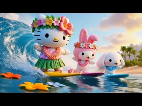 Happy Song for Kids | Hello Kitty Surfing Fun with My Melody & Cinnamoroll 🌊🎀🌈 | Sanrio Music Video