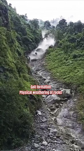 Physical weathering of rock particles by the action of water & gravity