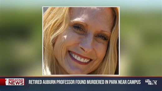 Auburn police say Dr. Julie Schnuelle, a retired Auburn University professor, was murdered near the campus on Saturday. Court documents show a “bladed object” was used to kill the victim in a park she reportedly frequented with her dog. A suspect was arrested the next day and was later charged with two counts of capital murder. NBC News’ Priya Sridhar reports tonight from Auburn, Alabama with the very latest. | NBC Nightly News with Tom Llamas