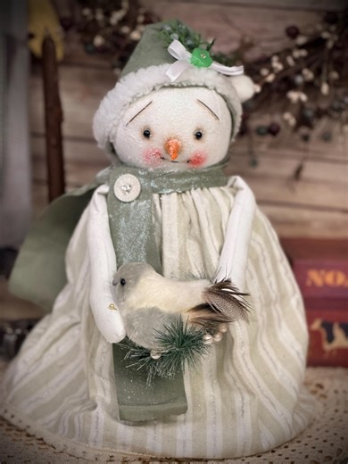 Whimsical Snow Lady/folk Art Snowman/stump Primitive Doll/ooak- Handmade- Winter-christmas Decor/home Country Rustic Decoration/farmhouse - Etsy