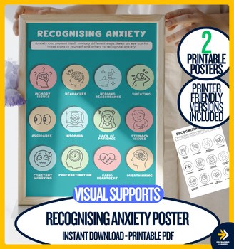 Recognising Anxiety Poster, Social Emotional Learning Chart, Anxiety Support