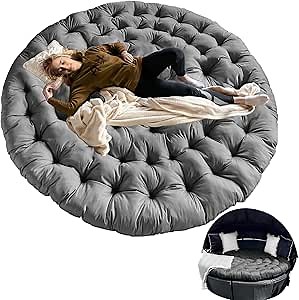 66in Outdoor Round Daybed Cushion,Round Floor Seating Futon Pad,Circle Sun Island Sunbed Mattress Waterproof,Patio Day Bed Replacement Cushions (Dark Gray, 66 * 6in)