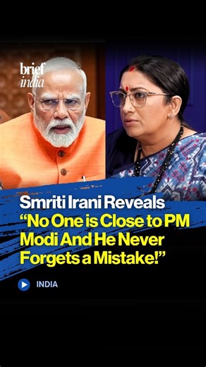 The Brief India on Instagram: "Smriti Irani Reveals “No One is Close to PM Modi And He Never Forgets a Mistake!” Union Minister Smriti Irani, in a conversation on Soha Ali Khan’s podcast, called Prime Minister Narendra Modi a “tough taskmaster” with an unmatched memory. She said Modi works with deep attention to detail and expects the same from his team, recalling even the smallest remarks or actions from years ago. “He will remember what you said in 2007 or did in 2016, and if you falter, he wi