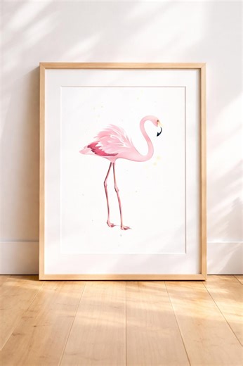Pink Flamingo Watercolor Printable, Minimal Bird Wall Art, Coastal Nursery Decor, Digital Download - Etsy