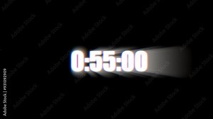 1 Minute Countdown timer. White numbers on black background. One minute countdown with glow effect. Digital countdown. 60 Second count down. 4K motion count down timer.