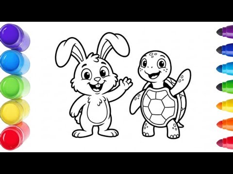 Rabbit and Turtle Coloring Page | Coloring Art for Toddlers and Kids 