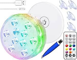 Rechargeable Submersible Pool Lights with Remote, Waterproof Underwater Charging Battery Operated Controlled 25 Color Changing LED with Magnet Floating Lights Pool Pond Decoration (1 Pack)
