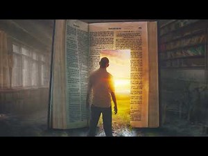 Man At Open Door Looking Through Bible To Heaven Sunshine 4K Christian Worship Background Loop