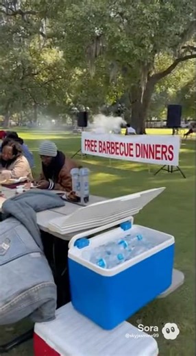 Angels of Light Church is out at the park today serving free barbecue dinners to those in need.