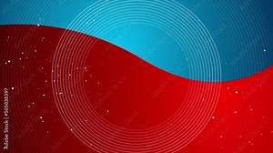Contrast red blue wavy motion background with white linear circles and dots. Seamless looping. Video animation Ultra HD 4K 3840x2160