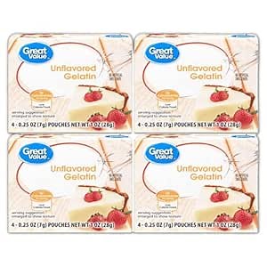 Unflavored Gelatin Bundle. Includes Four 1 Oz Boxes of Great Value Unflavored Gelatin. Each Box has Four Low Calorie Great Value Unflavored Gelatin Packets! Comes With a BELLATAVO Fridge Magnet!