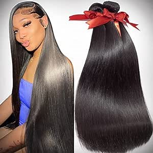Human Hair Bundles Brazilian Straight Hair Bundles 100% Human Hair 3 Bundles 10A Unprocessed Weave Bundles Human Hair Straight Hair Extensions (14,16,18, Black Straight Bundles)