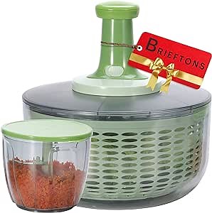 Brieftons Salad Spinner and Chopper: Large 6.3-Quart Lettuce Greens Vegetable Washer Dryer, with Bonus 0.95-Quart Veggie Chopper Mixer, Compact Storage, Easy Push Operation for Quick Veggie Prepping