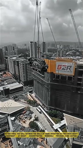Heavy Lift Process of Giant Components by Tower Crane at the Top of a Skyscraper