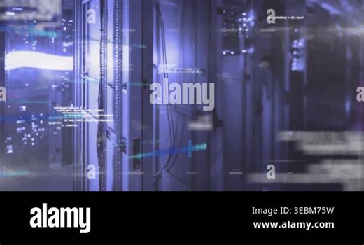 Animation of data processing over glowing computer servers in server room. Global communication and digital interface concept digitally generated video Stock Video Footage - Alamy