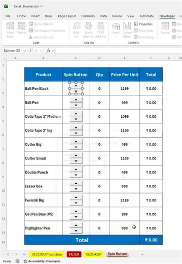 Quantity Selector using a Spin Button in Excel #excel #shorts #exceltips #exceltricks