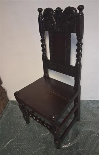 Antique Gothic Revival Oak Hall Chair With Carved Flowers and Barley Twist - Etsy