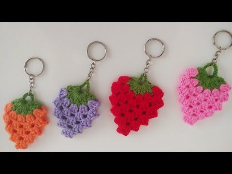 How to make easy crochet strawberry keychain ~ simple amigurumi keychain making for beginners