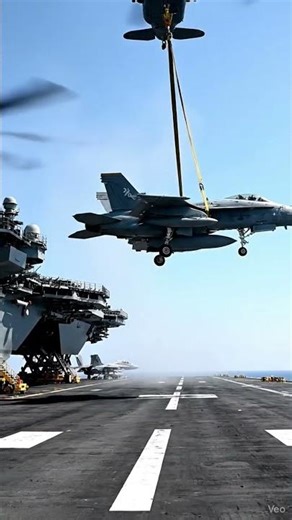 Helicopter Lifts F-16 Fighting Falcon from Aircraft Carrier 🚁✈️