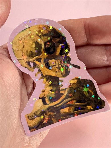 Smoking Skeleton Sticker | Vincent Van Gogh | Dark Academia Gothic Art