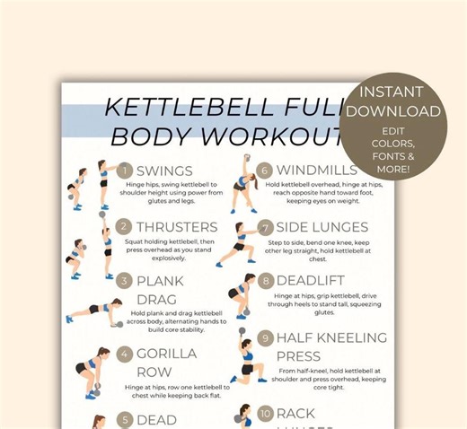 Kettlebell Full Body Workout Plan Printable | Home Workout Tracker and Planner | Kettlebell Exercises PDF | Fitness Guide Poster - Etsy