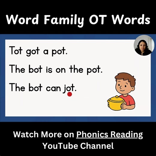 5.9K views · 117 reactions | Learn to read with phonics. Word family OT Words reading practice with phonics. CVC words. Follow Phonics Reading to learn more. Watch more phonics lesson videos on the Phonics Reading YouTube Channel. . . #phonics #CVCwords #learntoread #learnenglish #homeschooling | Phonics Reading | Facebook