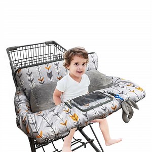Shopping cart cover with removable pillow for baby boy & girl, kids high chair cover, with Cellphone Holder,Infant Grocery Cart Cushion, Grey