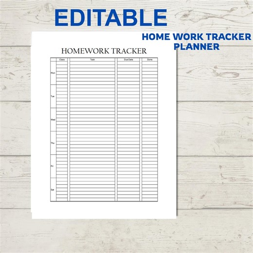 Ultimate Editable Homework Tracker Planner | Printable Excel   PDF Template | Stay Organized & Boost Productivity - Etsy