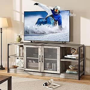 Farmhouse TV Stand for 65/75 Inch TVs, Entertainment Center with Storage Cabinet & Open Shelves, Media Console Table Furniture for Living Room, Bedroom