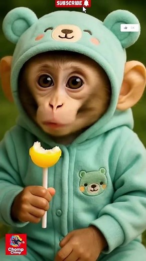 🍭 Cutest Ever! Baby Monkey’s Sweet Reaction to Tasting Chomp Chimp Lollipop 😍 #monkeysr chupa #funny