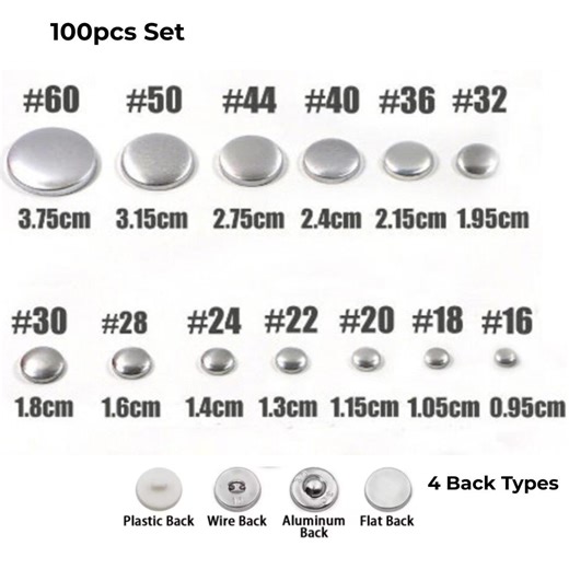 100pcs Fabric Covered Button Kit #16–60 Button Press Mold DIY Button Making Supplies 4 Back Types - Etsy