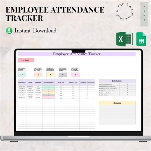 Employee Attendance Tracker Sheet Excel Google Sheets | Work Hours, Break Time & Absence Tracker | HR Template - Etsy Australia