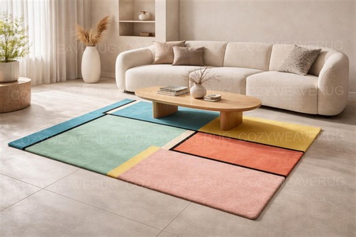 Hand Tufted Wool Rug Modern Geometric Color Block Designer Luxury Area Rug Carpet - Etsy