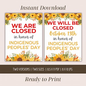 We Are Closed for Indigenous Peoples Day Printable Sign, We Will Be Closed for Indigenous People Holiday, Business Holiday Close Notice 2025 - Etsy