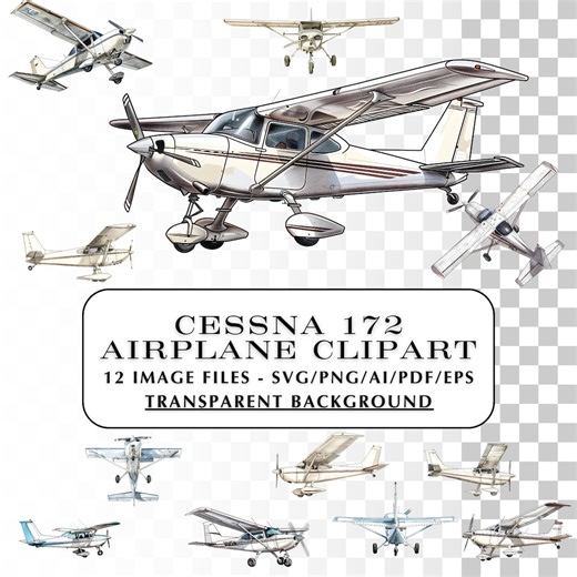 Airplane SVG Clipart - Cessna 172 PNG Bundle - 12 Files, Air Plane Clip Art, Airplane PNG, Aeroplane Clipart,l, Eps, Ai, Pdf - Great Gift - Etsy