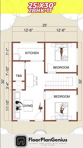 25x30 House Design Plan with 1 Bedroom